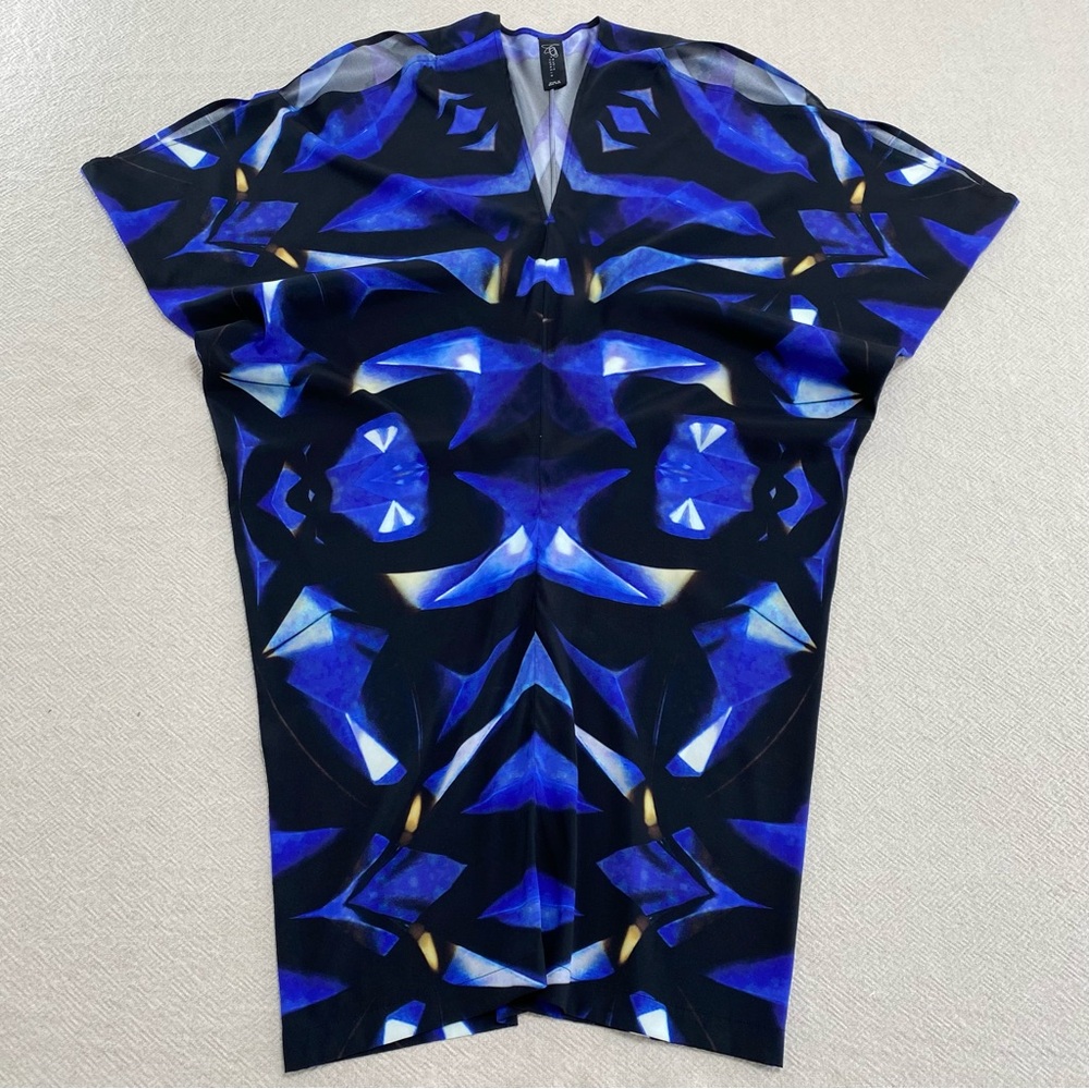 ZERO+MARIA CORNEJO Black Blue Silk Tunic Dress sz 6 Cold Open Shoulder V-Neck